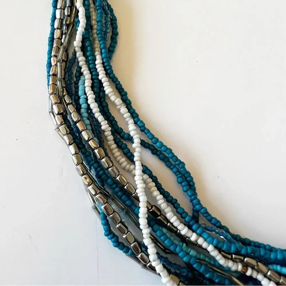 Vintage Glass Bead‎ Twist Necklace Boho Summer Beachy Vibes 30” Turquoise Silver - Picture 2 of 6